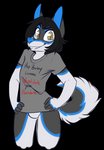 anthro black_hair blue_body blue_fur bottomless clothed clothing curled_tail fur grey_body grey_fur hair highlighted_text humor male print_clothing print_shirt print_t-shirt print_topwear shirt shirt_only solo t-shirt t-shirt_only tail term_of_endearment text text_emphasis text_on_clothing text_on_shirt text_on_t-shirt text_on_topwear text_print topwear topwear_only white_body white_fur trexqueen steele_(codesteele) canid canine canis domestic_dog husky mammal nordic_sled_dog spitz alpha_channel meme