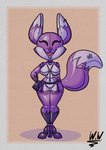 anthro ball_hood breasts clothing drone female footwear high_heels latex queenjezz shoes simple_background solo widdlywham canid canine fox mammal absurd_res hi_res