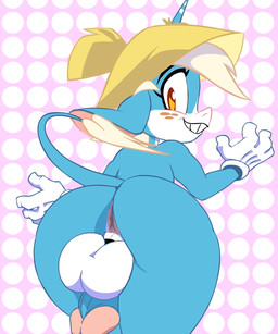 anthro anus backsack balls big_butt biped blonde_hair blue_body blue_fur bouncing_balls butt clothing femboy fur genitals gloves hair half-erect handwear hat headgear headwear horn humanoid_genitalia humanoid_penis legs_together looking_back male pattern_background penis penis_backwards penis_tuck rear_view seductive shaking simple_background solo testicle_cuff white_balls vimhomeless mythology billie_the_unicorn classical_unicorn equid equine mammal mythological_creature mythological_equine unicorn 2d_animation 5:6 animated animated_gif frame_by_frame short_playtime