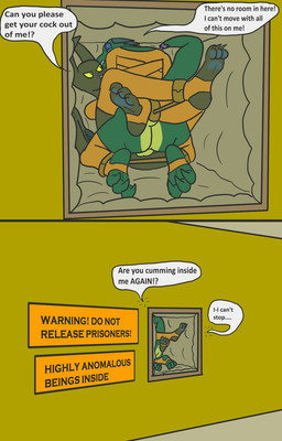 accidental_penetration ankle_cuffs anthro balls blue_sclera bodily_fluids brown_body brown_fur butt cuff_(restraint) cum cum_inside duo female fur genital_fluids genitals green_body male male/female padded_room prison_cell prisoner questionable_consent restraints stirrup_legwear straitjacket tail text yellow_sclera trinitite mythology alban_(trinitite) tory_(trinitite) ahuizotl dragon mythological_creature mythological_scalie scalie comic english_text hi_res