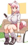 bag bench big_breasts big_butt blush breasts butt cellphone cleavage clothed clothing electronics female groceries hair huge_breasts looking_aside phone pink_eyes pink_hair sitting solo tail thick_thighs sakanadaze animal_humanoid canid canid_humanoid canine canine_humanoid dog_humanoid humanoid mammal mammal_humanoid hi_res