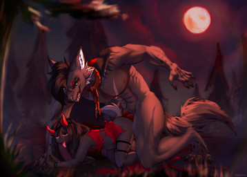 abdominal_bulge all_fours animal_genitalia animal_penis anthro black_body black_hair blue_eyes canine_genitalia canine_penis chain claws clothing collar costume duo femboy floppy_ears forest forest_background from_behind_position genitals grass hair hand_holding holidays knot long_ears long_hair long_tail looking_at_another looking_at_partner looking_pleasured male male/male moon muscular pawpads penis plant purple_eyes red_costume red_moon red_pawpads red_sclera sex snarling succubus_costume tail tail_tuft thigh_belt tongue tongue_out torn_clothing torn_costume tree tuft doggy131 halloween mythology crysaliser perditio canid canid_demon canine demon hellhound lagomorph leporid mammal mythological_canine mythological_creature rabbit succubus hi_res