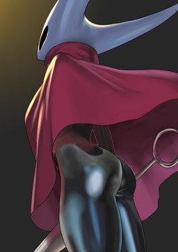 black_arms black_body black_butt black_legs butt cloak clothed clothing hornet's_needle red_cloak red_clothing solo white_body white_head cessa_sama hollow_knight_(franchise) team_cherry hornet_(hollow_knight) arthropod hi_res