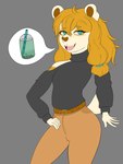 anthro beverage blonde_hair bottomwear bubble_tea clothing femboy freckles hair long_hair looking_at_viewer male pants solo sweater topwear kamille_(artist) kamille_dubois bear giant_panda mammal ursine 3:4 hi_res