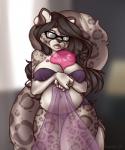 5_fingers :3 anthro big_breasts biped black_nose breast_squish breasts brown_body brown_eyes brown_fur brown_hair clothing eyewear female fingers fluffy fluffy_tail fur glasses grey_body grey_fur hair inner_ear_fluff leopard_spots lingerie long_hair looking_down navel open_mouth panties slightly_chubby slime solo spots squish standing tail teeth tongue translucent translucent_body tuft underwear white_body white_fur honeyking slime_rancher soledad felid leopard mammal pantherine pink_slime_(slime_rancher) slime_(blob) slime_(slime_rancher) snow_leopard 2016