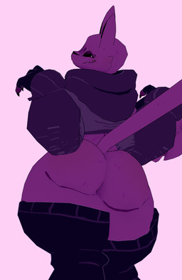 anthro big_butt black_clothing black_eyes black_legwear black_stockings butt clothed clothing female hoodie legwear looking_at_viewer looking_back partially_clothed purple_body purple_clothing purple_hoodie purple_topwear solo stockings topwear anaroth mob_entertainment poppy_playtime smiling_critters catnap_(poppy_playtime) felid feline mammal 3d_(artwork) digital_media_(artwork) hi_res