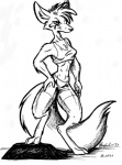 anthro biped bottomwear breasts clothing female midriff shorts solo sport standing tail manawolf ashryn_(character) canid canine mammal line_art monochrome