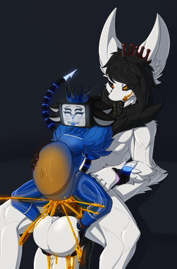 abdominal_bulge anal anal_penetration andromorph andromorph/male animal_genitalia animal_penis anthro balls big_balls big_penis bodily_fluids canine_genitalia canine_penis colored_cum crown cum cum_in_ass cum_in_vagina cum_inflation cum_inside duo electronics erection feral for_a_head fur genital_fluids genitals glowing glowing_cum hair headgear huge_balls huge_penis inflation intersex intersex/male knot knotted_penis long_tongue male male_penetrating nipples nude open_mouth orange_cum penetration penile penile_penetration penis penis_in_vagina screen screen_face sex simple_background smile tail television tongue tongue_out unusual_bodily_fluids unusual_cum unusual_genital_fluids vaginal vaginal_penetration vulva redeye namnlos_(formorkelse) object_head screen_head tv_head absurd_res digital_media_(artwork) hi_res