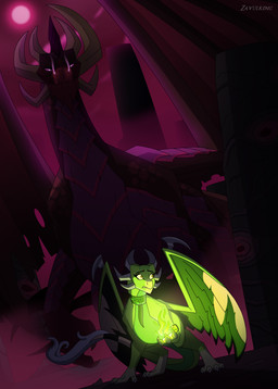 all_fours black_body colored_fire crystal duo feathered_wings feathers female feral fire green_fire horn intimate jewelry larger_male male moon multi_horn necklace night purple_eyes scared shadow size_difference smaller_female tail wings zilonking mythology fan_character dragon mythological_creature mythological_scalie scalie 2026 absurd_res digital_drawing_(artwork) digital_media_(artwork) hi_res signature