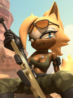 anthro blue_eyes bodily_fluids breasts cleavage clothed clothing dog_tags eyewear fangs female glistening glistening_breasts gun hair looking_at_viewer ponytail ranged_weapon rifle sniper_rifle solo sunglasses sweat teeth weapon m0lag idw_publishing konami metal_gear sega sonic_the_hedgehog_(comics) sonic_the_hedgehog_(idw) sonic_the_hedgehog_(series) quiet_(metal_gear) whisper_the_wolf canid canine canis mammal wolf 3:4 3d_(artwork) digital_media_(artwork) hi_res