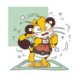 3_fingers 3_toes ambiguous_gender anthro bib big_diaper blush blush_lines blush_stickers brown_body brown_ears brown_fur brown_nose brown_stripes brown_tail brown_tail_tip clean_diaper clothed clothing cloud_emanata coin curled_tail cursed_object diaper dipstick_tail emanata fangs feet fingers fur holding_coin holding_object markings multicolored_body multicolored_fur on_one_leg open_mouth pokeball pokeball_diaper poof poof_transformation simple_background solo species_transformation spiral spiral_eyes standing striped_body striped_fur striped_markings striped_tail stripes tail tail_markings tan_body tan_fur tan_inner_ear tan_whiskers teeth toes transformation trap_(contrivance) two_tone_tail wearing_diaper whiskers yellow_body yellow_fur yellow_tail yellow_whiskers boredomwithfriends nintendo pokemon ace_(boredomwithfriends) felid generation_1_pokemon mammal meowth pantherine pokemon_(species) tiger 2026 hi_res