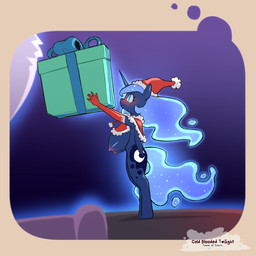 anthro anthrofied areola armwear big_breasts blue_body blue_eyes breasts christmas_clothing christmas_headwear clothed clothing cutie_mark elbow_gloves eyelashes female gift gloves handwear hat headgear headwear holidays hooves horn huge_breasts nipples pink_areola pink_nipples pseudo_hair santa_hat solo standing text wings cold-blooded-twilight christmas friendship_is_magic hasbro my_little_pony mythology princess_luna_(mlp) equid equine mammal mythological_creature mythological_equine winged_unicorn artist_name english_text hi_res