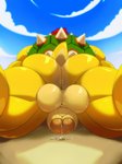 anthro balls bodily_fluids butt genital_fluids genitals hair humanoid_genitalia humanoid_penis lying male on_front penis precum rear_view red_hair shell sky solo spiked_shell spikes spikes_(anatomy) yellow_body kartos mario_bros nintendo bowser koopa scalie 2020 hi_res