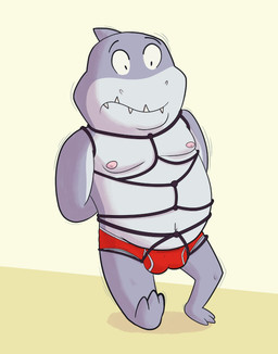 anthro balls_outline barefoot bdsm bondage bound briefs bulge clothing colored_seam_underwear detailed_bulge feet genital_outline male motion_lines navel nipples red_briefs red_clothing red_underwear shadow shocked solo underwear white_seam_briefs white_seam_underwear ursanity dreamworks the_bad_guys mr._shark_(the_bad_guys) fish marine shark hi_res