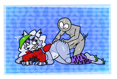ambiguous_penetration angry anthro balls big_breasts blue_background blue_body bodily_fluids border bottomless bracelet breasts claws clenched_teeth clothed clothing collar duo ear_piercing ear_ring eyeshadow facial_markings female genitals green_claws green_highlights grey_hair hair head_markings highlights_(coloring) jewelry legwear lipstick machine makeup male male/female markings navel nipple_outline nude pattern_background pattern_clothing pattern_legwear penetration penis piercing purple_clothing purple_eyeshadow purple_legwear purple_lipstick red_clothing red_topwear ring_piercing sex sharp_teeth shoulder_pads simple_background striped_background studded_bracelet studded_collar studded_jewelry studs sweat sweatdrop teeth text thick_thighs topwear vein veiny_penis white_border wide_hips crushtrap five_nights_at_freddy's five_nights_at_freddy's:_security_breach scottgames steel_wool_studios roxanne_wolf animatronic canid canine canis human mammal robot wolf 2023 digital_media_(artwork)