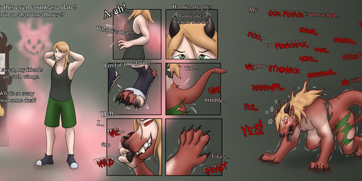 biped_to_quadruped blonde_hair clothed clothing confusion dialogue digitigrade fangs feral fur green_eyes growth hair holidays horn human_to_feral identity_death male male_feral mane mane_hair mid_transformation pawpads plantigrade_to_digitigrade possession quadruped red_body red_eyes red_fur simple_background snout solo spade_tail species_transformation tail tail_growth takeover teeth text tongue tongue_out torn_clothing transformation transformation_sequence diethyl halloween mythology canid canid_demon canine demon hellhound human mammal mythological_canine mythological_creature absurd_res comic english_text hi_res long_image wide_image