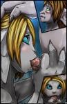 2015 asura blue_eyes comic duo ethanw female green_eyes guild_wars hi_res humanoid humanoid_on_humanoid male male/female oral shower water wet