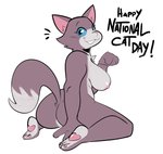 anthro blue_eyes breasts butt female fur grey_body grey_fur grin happy kneeling looking_at_viewer looking_back looking_back_at_viewer nipples nude rear_view smile solo text electricplasmid tabatha_(samoyena) domestic_cat felid feline felis mammal 2019 absurd_res english_text full-length_portrait hi_res portrait