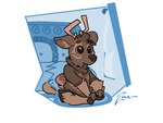 anthro antlers bed bottomwear brown_body brown_eyes brown_fur chibi clothed clothing fur furniture hair hooves horn male markings shirt short_tail simple_background sitting solo t-shirt tail tail_motion tailwag topwear tuft young zaverose zav deer mammal digital_media_(artwork) hi_res signature
