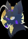 ambiguous_gender anthro black_body black_fur black_inner_ear_fluff blep blue_body blue_fur circle_eyebrows ear_piercing ear_ring eyebrows fangs forked_tongue fur inner_ear_fluff markings neck_spikes piercing pupils purple_markings purple_tongue ring_piercing slit_pupils snout solo sparkles teeth tongue tongue_out tuft whisker_spots white_spikes yellow_eyes yellow_nose jaspering mythology dragon felid feline hybrid lynx mammal mythological_creature mythological_scalie scalie 2021 alpha_channel digital_drawing_(artwork) digital_media_(artwork) headshot_portrait lineless portrait shaded