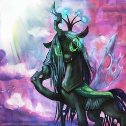 blue_hair crown female feral green_eyes hair headgear horn insect_wings painting_(object) quadruped solo sunset tail thinking thoughtful_expression wings buttercup_saiyan friendship_is_magic hasbro my_little_pony queen_chrysalis_(mlp) arthropod changeling_(mlp) 1:1 hi_res