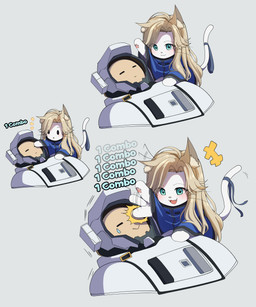 alternate_species anthro blonde_hair blue_clothing blue_eyes blush blush_lines bodily_fluids clothing combo cute_fangs duo eyes_closed fangs female fur furrification hair inner_ear_fluff looking_at_another lying machine male on_back open_mouth open_smile pawpads paws pink_pawpads ribbons simple_background smack smile spacesuit sweat sweatdrop tail teeth text tuft white_body white_fur yellow_ears yellow_inner_ear_fluff young young_anthro young_female j_humbo capcom pragmata diana_(pragmata) hugh_williams_(pragmata) android domestic_cat felid feline felis human mammal robot 2026 absurd_res english_text hi_res multiple_scenes