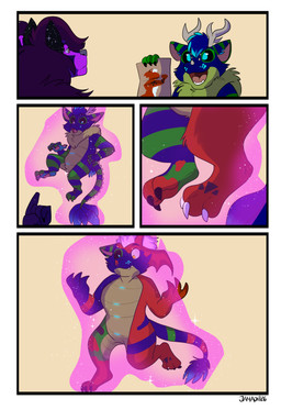 anthro antlers black_eyes blue_body blue_pupils claws duo feathers feet female floating fur glowing glowing_markings hair horn magic male male/female markings membrane_(anatomy) mid_transformation orange_pupils paws pink_body pink_fur portal pupils purple_body purple_hair red_body scales smile tail tail_feathers tongue transformation transformation_sequence ventral_scales webbed_hands chubbyjam bandai_namco digimon mythology alan_dragonvali lady_kettuna_of_cuddlealot celestial_being digimon_(species) dragon drexouium furred_dragon furred_scalie growlmon hybrid mythological_creature mythological_scalie scalie unknown_species absurd_res comic hi_res