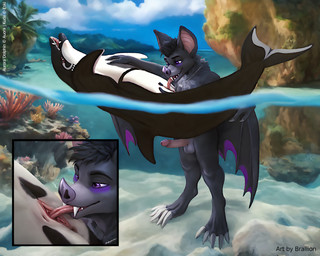 animal_genitalia animal_vulva anthro anthro_on_feral balls bat_nose bestiality black_body black_hair black_spots black_wings claws cloud cunnilingus cutaway dorsal_fin duo eyeshadow fangs female feral fin flippers flukes foreskin fur genitals glans grey_body grey_fur hair hand_on_chest jewelry makeup male male/female mammary_slits membrane_(anatomy) membranous_wings multicolored_body necklace open_mouth oral palm_tree partially_submerged penis pink_glans pink_penis pink_tongue pink_vulva plant purple_eyes purple_eyeshadow purple_nose retracted_foreskin sea sex sky spots teeth text tongue tree two_tone_body underwater vaginal vulva water white_body white_spots wings brallion aurora_(auroraborealis) kuda_(eskizebat) anthozoan bat cetacean cnidarian coral dolphin mammal marine oceanic_dolphin toothed_whale artist_name character_name hi_res