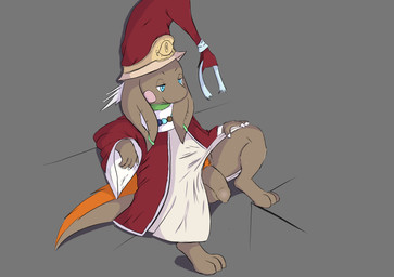 anthro balls beads blush clothed clothing clothing_lift coy ear_piercing foreskin genitals magic_user male pantsless penis piercing prayer_beads presenting presenting_penis pubes raised_leg relaxing revealing_penis scarf shirt shirt_lift sitting smile smirk solo tapering_penis topwear twerpishimp final_fantasy final_fantasy_tactics_advance_2 square_enix nu_mou absurd_res hi_res