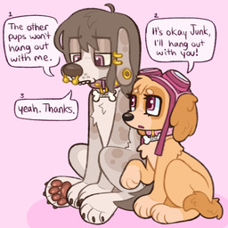 4_toes collar collar_only duo feet female female_feral feral floppy_ears male male_feral name_tag nude piercing text toes relishcatpie paw_patrol fan_character skye_(paw_patrol) canid canine canis domestic_dog mammal 1:1 english_text hi_res tagme