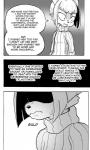 anthro bodily_fluids clothed clothing comic cookie_(furryfight_chronicles) daigaijin dialogue english_text female furryfight_chronicles hi_res mammal monochrome rodent sciurid solo sweat text tree_squirrel