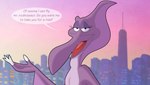 building city female happy looking_at_viewer seductive skyline skyscraper smile solo speech_bubble talking_to_viewer text toony culu-bluebeaver universal_studios we're_back!_a_dinosaur's_story elsa_(we're_back!) prehistoric_species pterodactylus pterosaur reptile scalie english_text