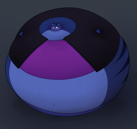 ambiguous_gender anthro belly belly_expansion berry_juice beverage big_belly blue_body blue_fur blueberry_inflation blueberry_juice blush body_inflation clothed clothing embarrassed expansion exposed_belly fur huge_belly hyper hyper_belly hyper_inflation immobile inflation juice_(beverage) juice_from_mouth looking_aside navel solo spherical_inflation striped_body striped_fur stripes sunken_head swollen_cheeks mkamboocha murphy_o'sullivan domestic_cat felid feline felis mammal 2023 hi_res