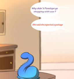 dialogue dildo offscreen_character sex_toy simple_background tentacles text zero_pictured rainbowscreen horror_story_(character) yukira humanoid 2016 digital_media_(artwork) english_text shaded