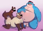 anal anthro balls black_nose blue_body brown_body brown_fur clothing erection fur genitals group hat headgear headwear male male/male overweight overweight_male penis sex size_difference small_dom_big_sub tongue tongue_out trashtoonz bucket_(trashtoonz) trashtoonz_(character) amphibian bear frog mammal 2021 hi_res