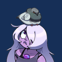 ambiguous_gender beak bra_strap clothed clothing duo eyelashes feathered_wings feathers female feral gem hair hair_over_eye lips looking_up purple_body purple_eyes purple_hair purple_skin shirt tank_top thick_lips topwear wings discount-supervillain cartoon_network steven_universe amethyst_(steven_universe) amethyst_(gem_species) avian bird columbid gem_(species) human mammal pigeon quartz_(gem_species) 1:1 alpha_channel digital_media_(artwork)