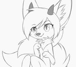 female fur hair horn paws sitting smile solo aseethe 2022 digital_media_(artwork) monochrome