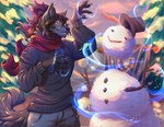 anthro eyewear glasses levitation magic magic_user male scarf slice_of_life slim smile snow snowman solo spell spellcasting winter winter_clothing mirtilo blizzard_entertainment warcraft ollie_grayhaven canid mammal werecanid werecreature worgen