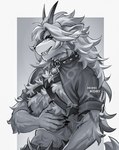 2021 5_fingers anthro canid canine clothed clothing collar digital_media_(artwork) fingers fur grey_hair hair hi_res hihikori male mammal smile solo teeth