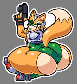 anthro big_butt blush blush_lines bulge butt butt_squish clothing cropped_jacket crouching eyelashes eyeliner eyewear fingerless_gloves gloves handwear huge_butt laser_gun leotard lipstick looking_at_viewer makeup male male_wedgie ranged_weapon solo squish thick_thighs weapon wedgie faucyv nintendo star_fox fox_mccloud canid canine fox mammal true_fox colored digital_drawing_(artwork) digital_media_(artwork) full-length_portrait hi_res portrait shaded sketch three-quarter_portrait