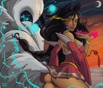 black_hair breasts butt clothing female fur hair looking_at_viewer multi_tail open_mouth smile solo tail albinion league_of_legends riot_games tencent ahri_(lol) animal_humanoid canid canid_humanoid canine canine_humanoid felid feline fox fox_humanoid humanoid mammal mammal_humanoid absurd_res digital_media_(artwork) hi_res