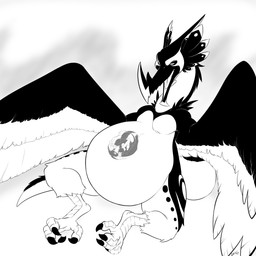 2_toes 4_toes ambiguous_gender beak belly big_belly biped claws duo extreme_size_difference feathered_wings feathers feet feral internal larger_pred looking_down lying on_back oral_vore simple_background size_difference snout soft_vore tail toes vore white_background wings durg_(artist) mythology avian bird corvid corvus_(genus) crow dragon monster mythological_creature mythological_scalie oscine passerine scalie 1:1 2015 absurd_res hi_res monochrome signature