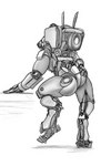 ambiguous_gender bedroom_eyes butt hand_on_butt machine narrowed_eyes not_furry presenting presenting_hindquarters raised_leg seductive solo verdrusk bt-7274 humanoid robot monochrome