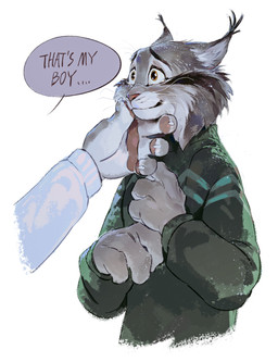 anthro bodily_fluids chin_grab disembodied_hand duo male simple_background tears text white_background luoluokun517 disney zootopia pawbert_lynxley felid feline lynx mammal english_text hi_res