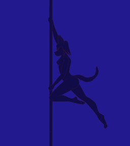 anthro breasts dancing female hair natural_breasts nipples nude pole pole_dancing simple_background simple_coloring solo tail sky-rouge canid canine canis domestic_dog mammal digital_media_(artwork) hi_res