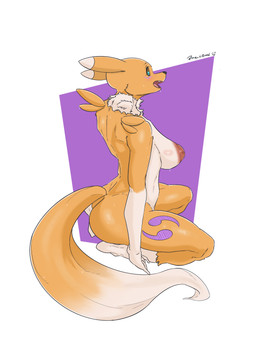 anthro areola big_breasts breasts female fluffy fluffy_tail inverted_nipples nipples solo tail thick_thighs zincx bandai_namco digimon digimon_(species) renamon absurd_res hi_res