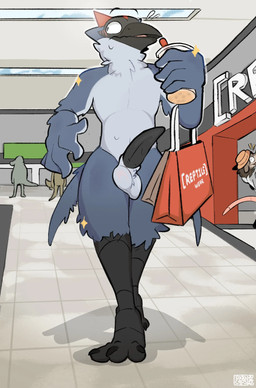 3_toes anthro avian_feet balls claws embarrassed erection exhibitionism feather_hands feathered_tail feathers feet genitals magic male mall nude penis public public_nudity solo tail talons toe_claws toes sodacaps avian bird hi_res