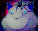 anthro belly big_belly blue_markings blue_nipples breasts fat_legs fat_rolls female floppy_ears forest fur huge_belly markings mask morbidly_obese morbidly_obese_anthro morbidly_obese_female navel nipples nude nude_female obese obese_anthro obese_female overweight overweight_anthro overweight_female plant raised_arms small_breasts solo standing thick_thighs tree white_body white_fur wide_hips rainymoon9 league_of_legends riot_games tencent kindred_(lol) lamb_(lol) bovid caprine mammal sheep absurd_res hi_res signature traditional_media_(artwork)