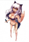 big_breasts bikini breasts cleavage clothed clothing crossgender fangs female hair high-angle_view long_hair looking_at_viewer melee_weapon nunchaku pupils ribbons slit_pupils solo swimwear tail teeth tight_clothing two-piece_swimsuit weapon white_hair yellow_eyes yoshida_ichitora capcom darkstalkers vampire_(game) jon_talbain animal_humanoid cat_humanoid felid felid_humanoid feline feline_humanoid humanoid mammal mammal_humanoid hi_res