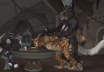 anal anal_penetration animal_genitalia animal_penis anthro anthro_on_anthro anthro_penetrated anthro_penetrating anthro_penetrating_anthro arm_pull armor bent_over bent_over_table blush bodily_fluids clothed clothed_female clothing cum cum_while_penetrated detailed_background dominant dominant_female feline_genitalia feline_penis female female_penetrating female_penetrating_male from_behind_position genital_fluids genitals group hair hand_behind_back male male/female male_penetrated medieval nude_male object_in_ass pegging penetration penis pulling_hair sex sex_toy sex_toy_in_ass sex_toy_insertion sex_toy_penetration standing_doggystyle strapon submissive submissive_male text touching_hair toying_partner trio kiro-kat guild_wars ayda_(tellico) kiro reha_(kiro-kat) charr felid mammal 2024 english_text hi_res signature